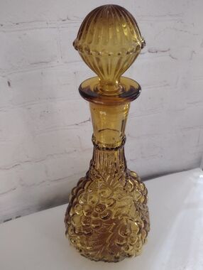 Vintage MCM Imperial Glass Co Amber Glass Grape Decanter With Stopper